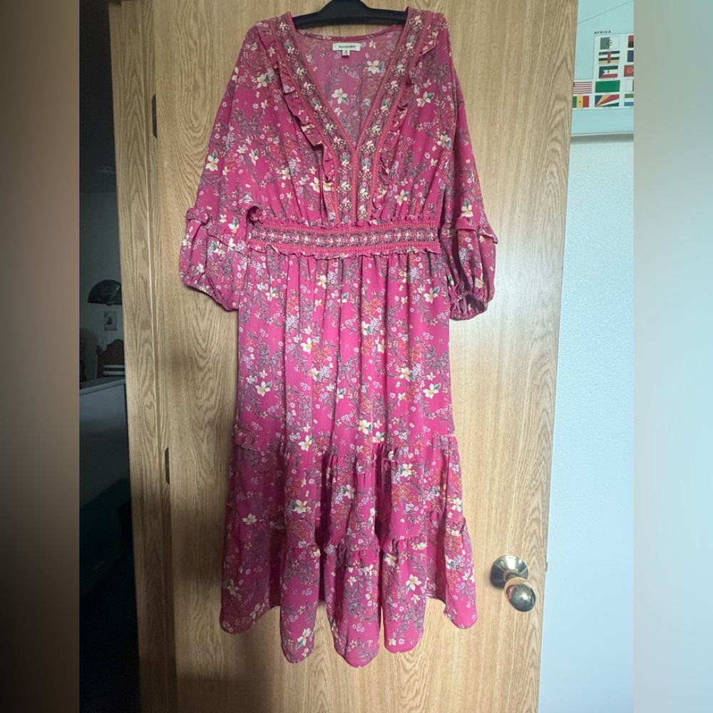 Max Studio Pink Floral Midi Dress